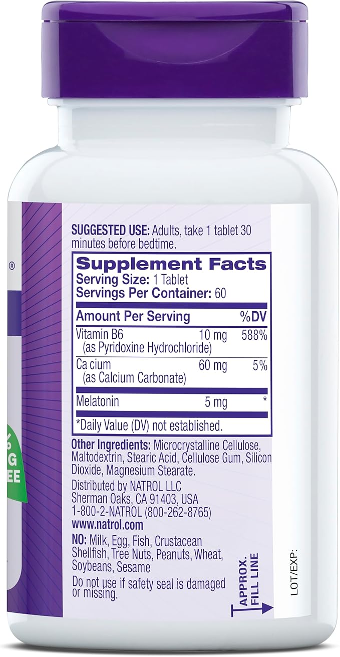 Natrol Melatonin 5 mg, Dietary Supplement for Restful Sleep, Sleep Supplements for Adults, 60 Melatonin Tablets, 60 Day Supply