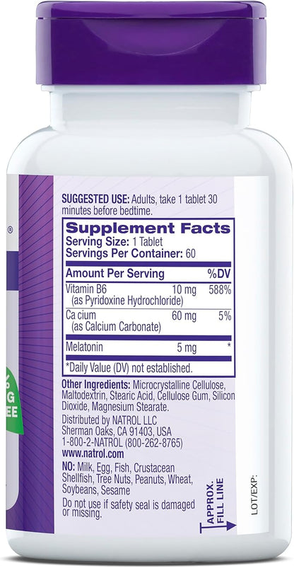 Natrol Melatonin 5 mg, Dietary Supplement for Restful Sleep, Sleep Supplements for Adults, 60 Melatonin Tablets, 60 Day Supply
