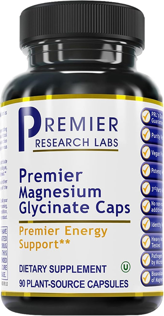 Premier Research Labs Magnesium Glycinate Supplement - Pure Magnesium, High Absorption, Supports Sleep Quality, Chelated, Vegan, Third Party Tested, Premier Energy Support - 90 Capsules