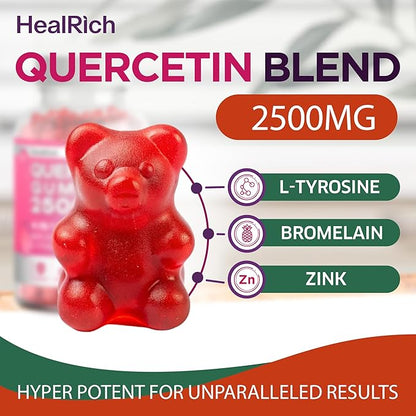 Quercetin Gummies - 2500MG Quercetin with Bromelain L-theanine & Zinc - Pure Supplement for Immune System Lung and Allergy Support - Immunity Booster Vegan Supplements for Kids & Adults 3 Pack