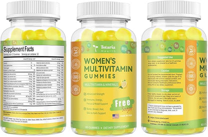 (2 Packs) Sugar Free Multivitamin Gummies for Women 14+ w/Iron, Inositol, Folate, Biotin, Womens Daily Multivitamin Gummy w/Vitamin A, D, C, B, Support Hair, Skin, Energy, Immune, Lemon Flavor