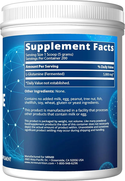 MRM Nutrition L-Glutamine | 5000mg | Recovery | Amino Acid | Muscle Support | Immune + Gut Health | Fermented | 200 Servings