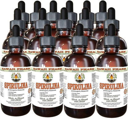 Spirulina Alcohol-Free Liquid Extract, Organic Spirulina (Arthrospira platensis) Dried Algae Glycerite Natural Herbal Supplement, Hawaii Pharm, USA 15x4 fl.oz