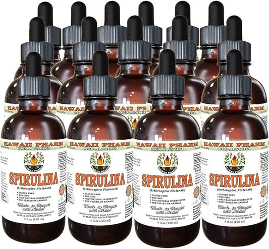 Spirulina Alcohol-Free Liquid Extract, Organic Spirulina (Arthrospira platensis) Dried Algae Glycerite Natural Herbal Supplement, Hawaii Pharm, USA 15x4 fl.oz