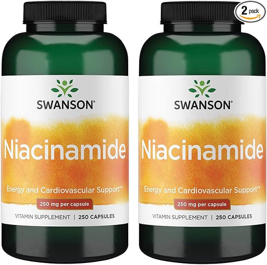 Swanson Niacinamide - Vitamin B3 Supplement Promoting Heart Health & Energy Support - May Support Healthy Joint Function - (250 Capsules, 250mg Each) (2 Pack)