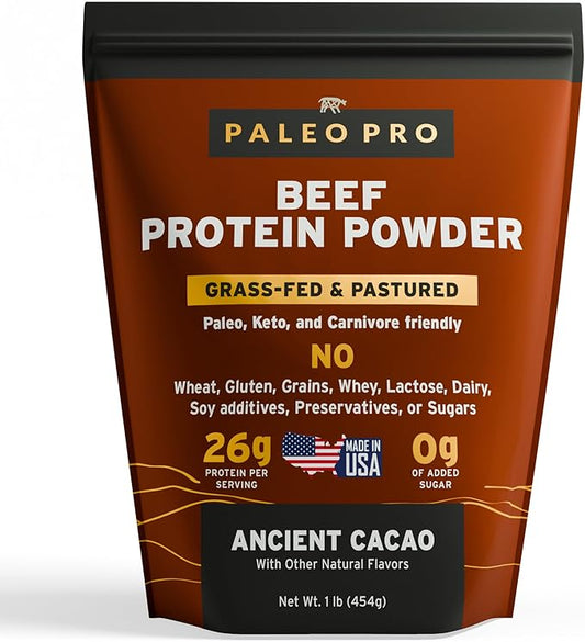 Paleo Pro Beef Protein Powder - Grass Fed Protein Powder Isolate - Pure Animal Based Pastured & Cage-Free | Dairy & Gluten Free, Natural and Clean Proteins for Paleo & Keto - 15 Days Supply (Cacao)