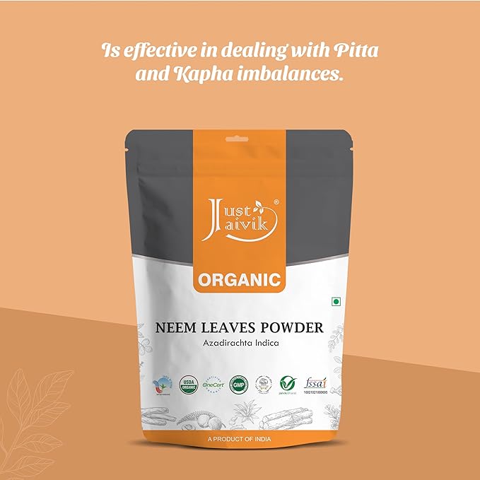Just Jaivik 100% Organic Neem Leaves Powder - USDA Certified Organic, 227 GMS / 1/2 LB Pound / 08 Oz - Azadirachta Indica - Promoting Healthy Hair and Clear Skin (an USDA Organic Certified Herb)