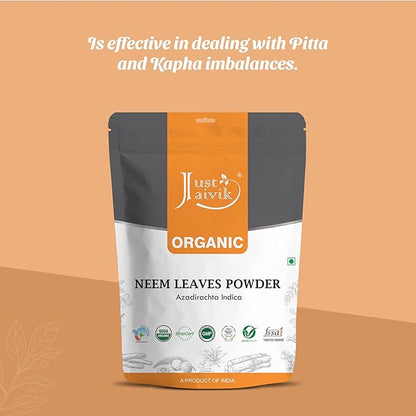 Just Jaivik 100% Organic Neem Leaves Powder - USDA Certified Organic, 227 GMS / 1/2 LB Pound / 08 Oz - Azadirachta Indica - Promoting Healthy Hair and Clear Skin (an USDA Organic Certified Herb)
