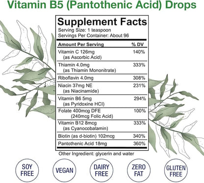 HoneyCombs Vitamin B5 Pantothenic Acid Supplement Liquid Drops - High Potency Vitamin B5 for Men & Women - Maintain Healthy Hormones, Immune System, Hair, Skin, Nail - Vegan Liquid Vitamins (16 Fl oz)