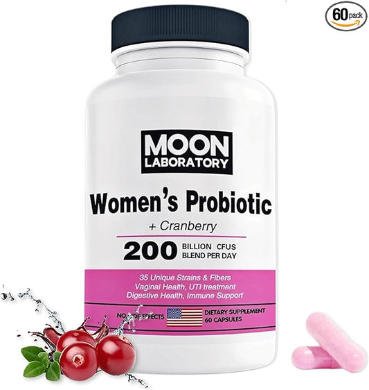Women's Probiotic & Prebiotic, 200 Billion CFUs, 35 Unique Strains & Fibers. PH balance, Vaginal Health, UTI treatment, Digestione support, Immune boost. With Cranberry & D-Mannose. 60 Capsules