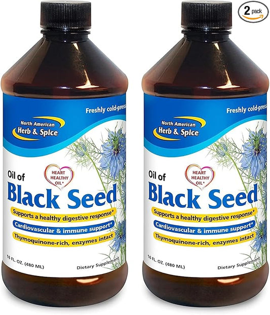 NORTH AMERICAN HERB & SPICE Black Seed Oil - 16 fl oz, Pack of 2 - Digestive & Immune Support - Non-GMO - 192 Total Servings