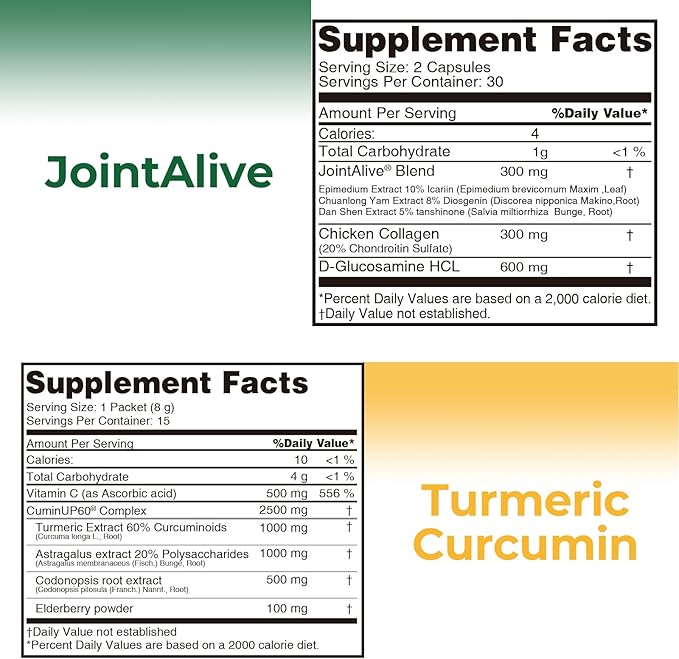 JointAlive Advanced Joint Support Supportment and Turmeric Powder, Glucosamine Chondroitin, Curcumin Drink Mix