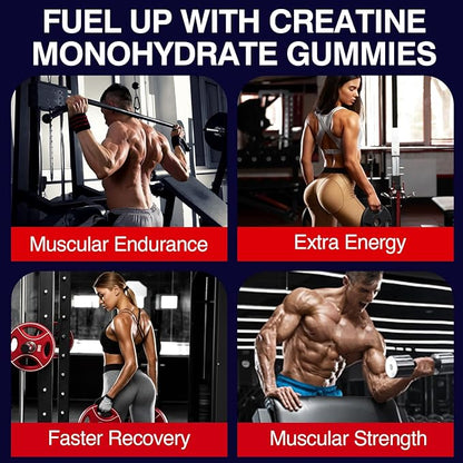 Creatine Monohydrate Gummies for Women & Men, Taurine & B6, Chewable Creatina Pre Workout Gummies for Max Strength & Muscle Growth, Energy, Endurance, Creatine for Men & Women - 2 Packs