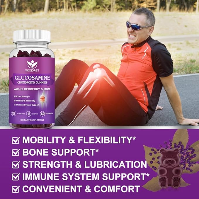 Glucosamine Chondroitin Gummies with MSM & Elderberry - 1500mg Glucosamine Chondroitin Gummies Supplement for Flexibility and Immune Support for Men & Women, 60 Gummies (2 Pack)