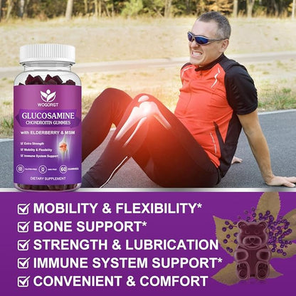 Glucosamine Chondroitin Gummies with MSM & Elderberry - 1500mg Glucosamine Chondroitin Gummies Supplement for Flexibility and Immune Support for Men & Women, 60 Gummies (2 Pack)