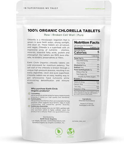 Organic Chlorella Tablets 1,000 Count | High Potency Superfood | Chlorophyll Pills from 100% Pure Green Algae | Broken Cell Wall for Max Absorption | Vegan, Kosher, Non-GMO | 4 Tabs per Day (3-Pack)