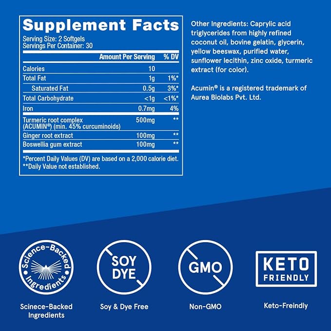 Bulletproof Turmeric Curcumin Complex Inflammation Response Softgels, 60 Count, Keto Supplement for Joint and Inflammation Support, Antioxidant Support, Packaging May Vary