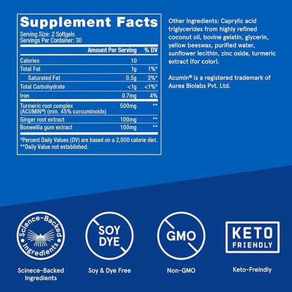 Bulletproof Turmeric Curcumin Complex Inflammation Response Softgels, 60 Count, Keto Supplement for Joint and Inflammation Support, Antioxidant Support, Packaging May Vary