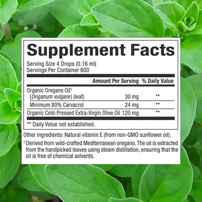 Natural Factors Certified Organic Oil of Oregano, Herbal Supplement for Immune Support, Vegan, Non-GMO, 3.25 Fl Oz