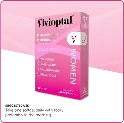 Vivioptal Women, 30 Capsules, CoQ10 & Omega-3, Multivitamin & Multimineral, Gluten Free, German Formula