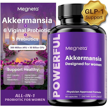 Vaginal Probiotics Prebiotics with Akkermansia 50 Billion CFU Probiotics for Viginal Health, 300 Million AFU Live Strain for Gut Health - 60Caps