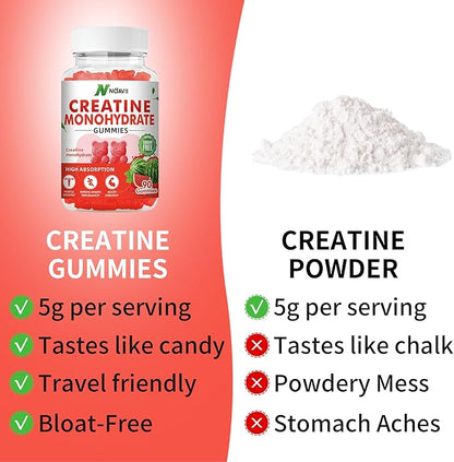 Creatine Monohydrate Gummies 5000mg for Men & Women, Chewables Creatine Monohydrate for Muscle Strength, Muscle Builder, Energy Boost, Pre-Workout Supplement-90 Watermelon
