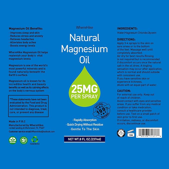Magnesium Spray, Pure Magnesium Oil Spray for Feet,Ideal Gift for Muscle Relaxation&Better Sleep,Rapid Absorption,Quick Drying Without Residue-Unflavored