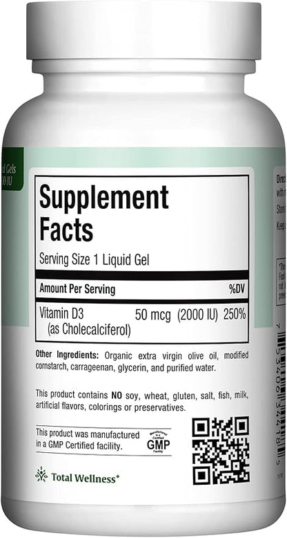 Maxi Health Kosher Vitamin D3 2000IU, Highly Absorbable Vitamin D Supplements for Healthy Immune Response, Calcium Absorption, Teeth & Bone Health - Vit D3 Vitamin 2000 IU - 180 Liquid Gels