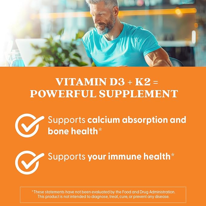 Doctor's Best Vitamin D3 + K2 (Vitamin K2 as MK-7), Supports Bone, Tissue, & Arterial Health, Calcium Absorption • Non-GMO • Gluten Free • Vegetarian, 5000 IU, 60 Veggie Caps