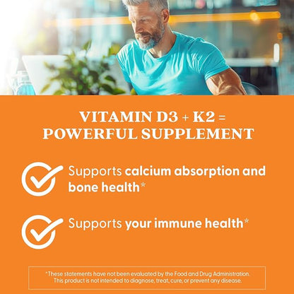 Doctor's Best Vitamin D3 + K2 (Vitamin K2 as MK-7), Supports Bone, Tissue, & Arterial Health, Calcium Absorption • Non-GMO • Gluten Free • Vegetarian, 5000 IU, 60 Veggie Caps