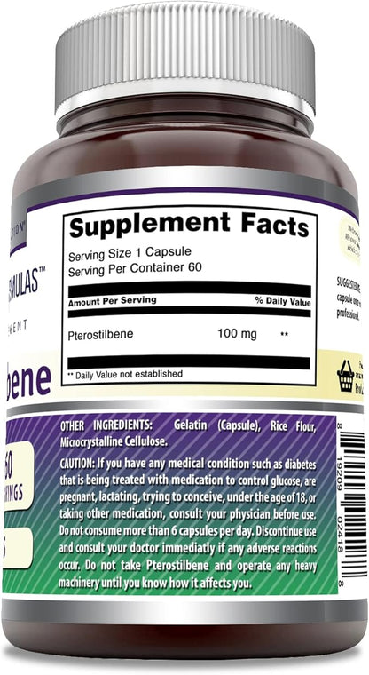 Amazing Formulas Pterostilbene Supplement | 100 Mg per Serving | 60 Capsules | Non-GMO | Gluten Free | Made in USA