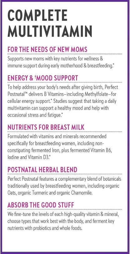 New Chapter, Postnatal Vitamins Lactation Supplement, Complete Multivitamin with Fermented Vitamin D3 + B Vitamins, Made with Organic Vegetables & Herbs, Non-GMO Ingredients, 96 Count