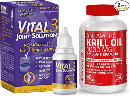 Vital 3 Joint Solution® Clinically Proven Liquid Knee Relief + Antarctic Krill Oil 1000 mg with Omega-3s EPA, DHA