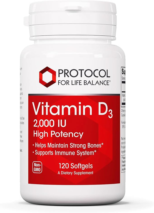 Protocol Vitamin D3 2,000 IU - Immune Support, Healthy Bones and Teeth - 120 Softgels