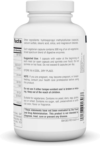 Source Naturals Essential Enzymes in Vegetarian Capsules, Digestive Aid* 500 Mg - 240 Capsules