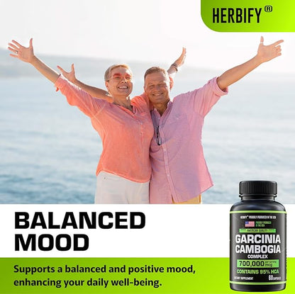 HERBIFY Garcinia Cambogia Wellness Support Supplement for Women & Men - Herbal Extract with Antioxidant Properties - Energy Booster for Daily Vitality and Digestive Support - 60 Count