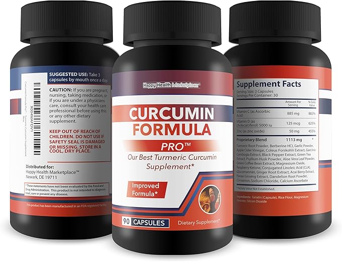 Curcumin Formula Pro - Improved Formula - Our Best Turmeric Curcumin Ginger Supplement - High Absorption Turmeric with Black Pepper for Enhanced Bioavailability - Bio Curcumin Supplements
