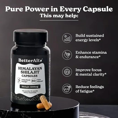 Shilajit Capsules | Himalayan Superfood | Lab-Tested for Purity | Helps Improve Energy & Stamina | 1-Month Dietary Supplement