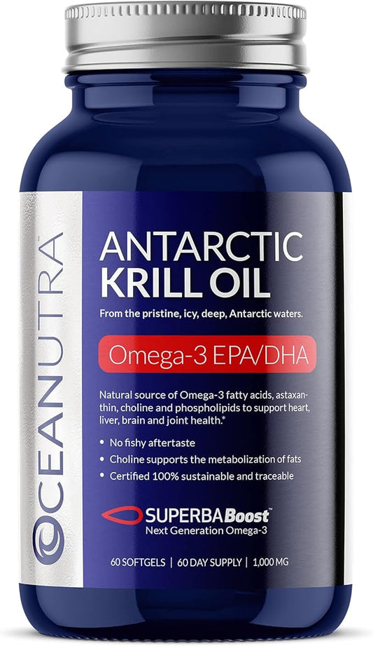 100% Pure Organic Krill Oil 1000mg, 60-Day, Omega 3, Highest Concentration 56% Phospholipids, Wild Caught, Sustainable Traceable Antarctic SuperbaBoost, Astaxanthin, Heart, Skin Care, No Fish Oil
