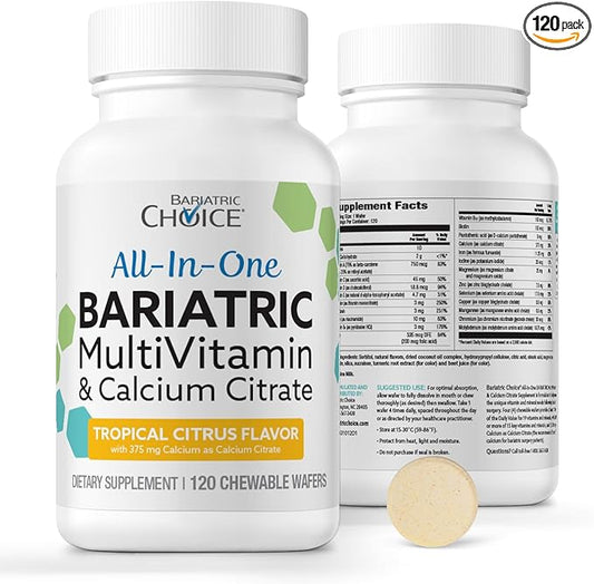 Bariatric Choice All-in-One Chewable Bariatric MultiVitamin with Iron & Calcium Citrate, Tropical Citrus (120ct)