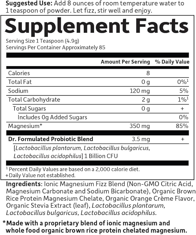 Garden of Life Dr. Formulated Whole Food Magnesium 419.5g Powder - Orange, Chelated, Non-GMO, Vegan, Kosher, Gluten & Sugar Free Supplement with Probiotics - Best for Anti-Stress, Calm & Regularity