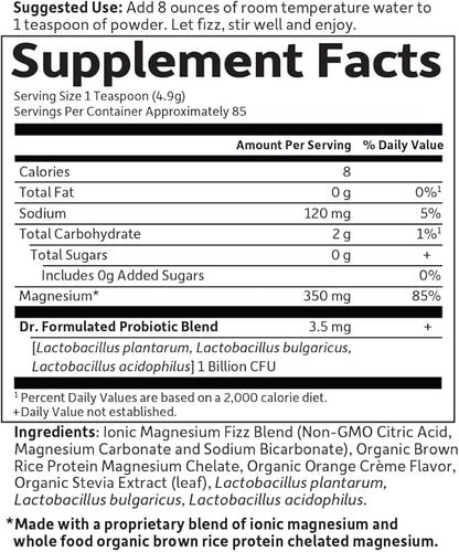 Garden of Life Dr. Formulated Whole Food Magnesium 419.5g Powder - Orange, Chelated, Non-GMO, Vegan, Kosher, Gluten & Sugar Free Supplement with Probiotics - Best for Anti-Stress, Calm & Regularity