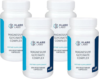 Klaire Labs Magnesium Glycinate Complex - 100 mg Bisglycinate Chelate Blend - High Absorption - Supports Bone Density and Magnesium Levels - Gluten Free & Hypoallergenic (100 Capsules) (Pack of 4)