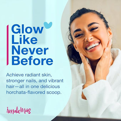 Glute Y Glow, Creatine for Women 2-in-1 Booty & Beauty Elixir W/Creatina para Glúteos┃Supports Faster Hair Growth, Stronger Nails & Glowing Skin - Horchata Flavor