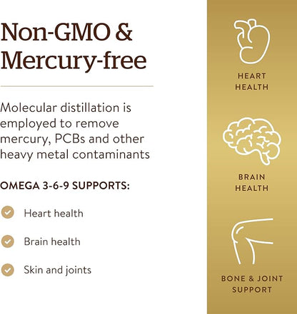 Solgar 1300 mg Omega 3-6-9, 120 Softgels - Fish Oil Supplement - Support for Heart, Joint & Skin Health - Includes Flaxseed & Borage - Contains EPA & DHA - Omega 3 Fatty Acids - 40 Servings