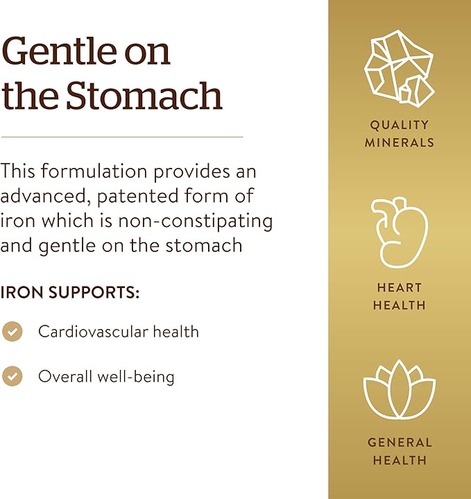 Solgar Gentle Iron 25mg, 90 Vegetable Capsules - Energy, Normal Red Blood Cell Production - Gentle on the Stomach - Non-GMO, Vegan, Gluten Free, Dairy Free, Kosher, Halal - 90 Servings