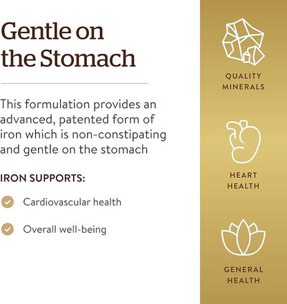 Solgar Gentle Iron, 240 Vegetable Capsules - Ideal for Sensitive Stomachs - Non-Constipating - Red Blood Cell Supplement - Non GMO, Vegan, Gluten Free, Dairy Free, Kosher - 240 Servings