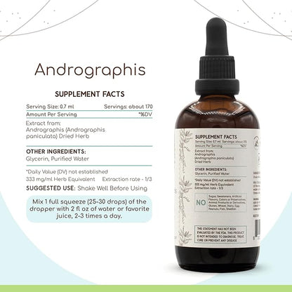 Andrographis B120 Alcohol-Free Herbal Extract Tincture, Andrographis (Fah talai jone, Chuan Xin Lian, Andrographis paniculata) Dried Herb (4 fl oz)