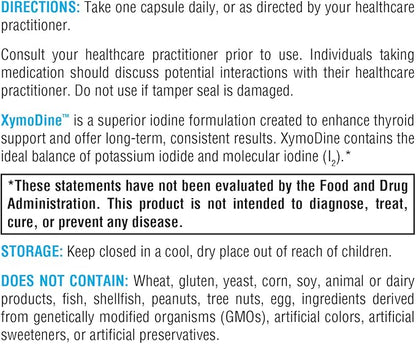 XYMOGEN XymoDine Iodine Supplement - High Potency Iodine 12.5 g to Support Healthy Synthesis of Thyroid Hormones - Potassium Iodide with Molecular Iodine (90 Vegetarian Capsules)