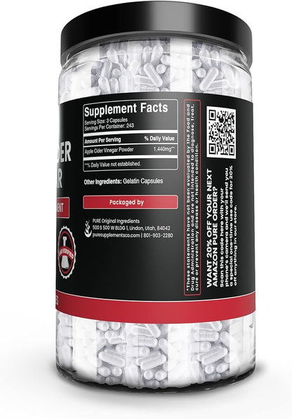 PURE ORIGINAL INGREDIENTS Psyllium Husk, Ceylon Cinnamon, & Apple Cider Vinegar Bundle, 730 Capsules Each, Lab Verified